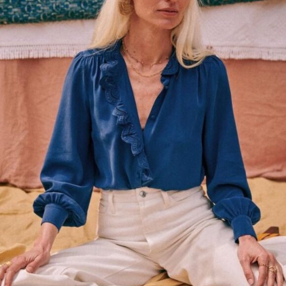 Sezane Tops - Sezane Chlo Silk Shirt Blouse FR36/US4 Electric Blue French Top Classic Causal
